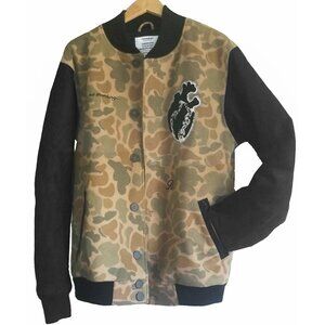 NEW Burton Heritage Field Varsity Jacket!  Camo Wool With Black Leather Arms